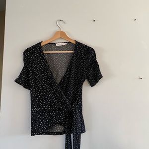 Wrap polka dot blouse